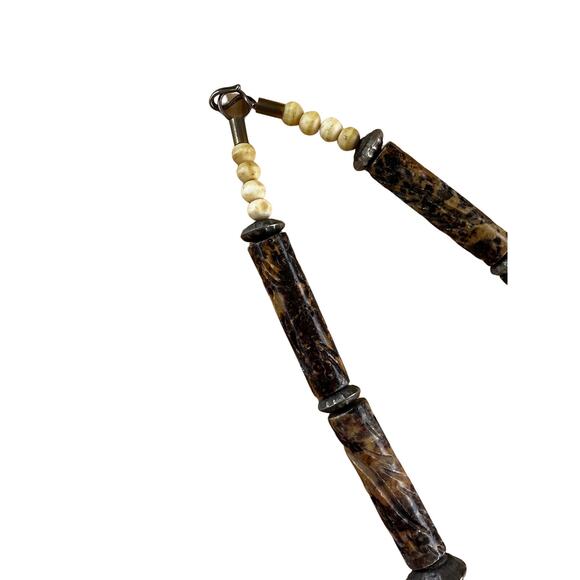 Vintage Heavy Marble Soapstone Gemstone and Bone Necklace - Picture 4 of 7